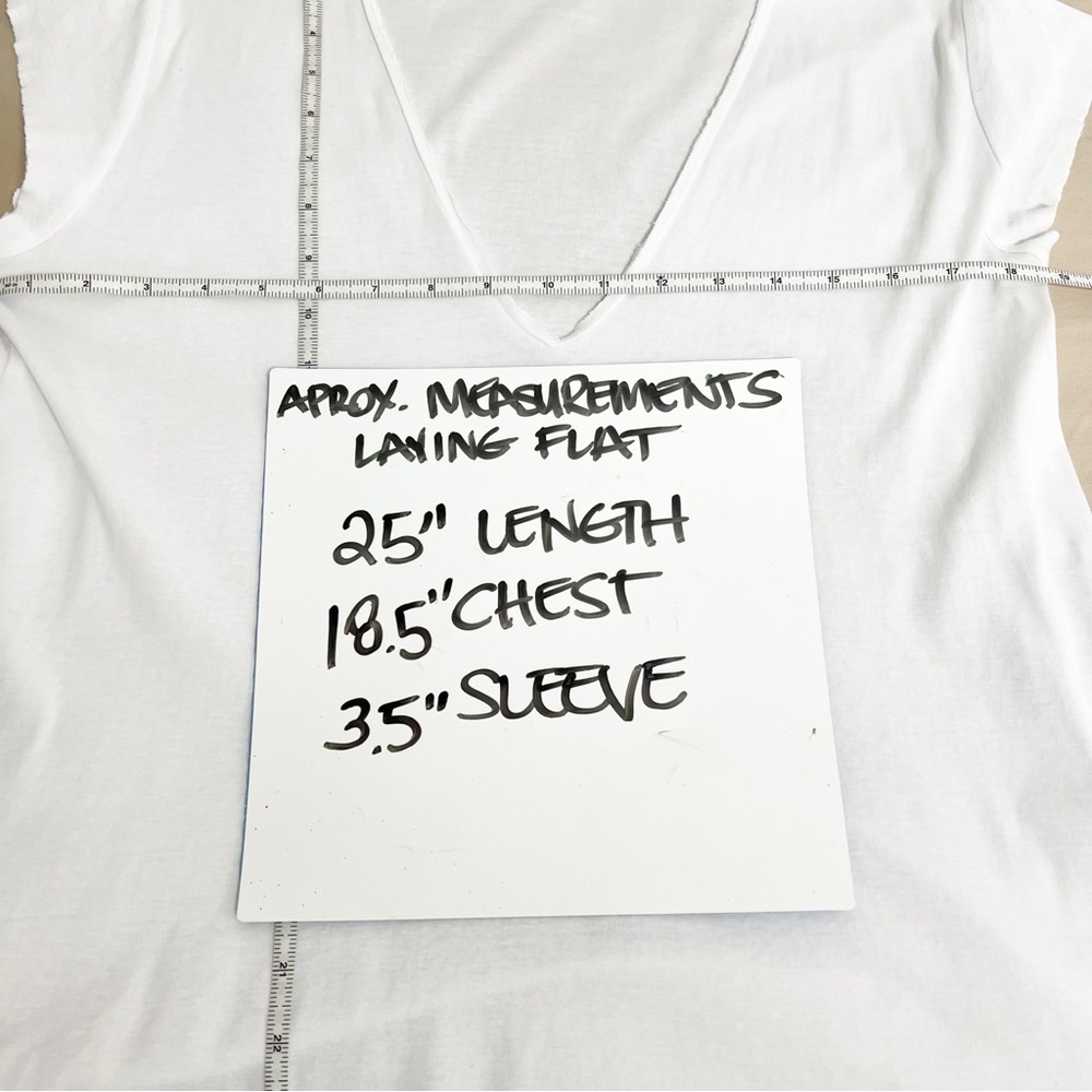 Zara Women's Size Large White Distressed Raw Edge V-Neck T-Shirt - Picture 6 of 7